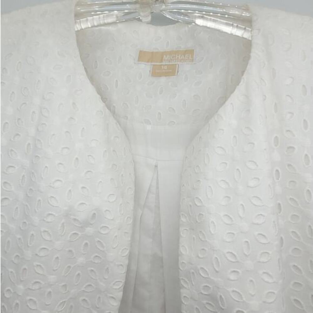 Michael Kors White Eyelet Lace Short Sleeve‎ Open Cropped Swing Jacket - Picture 6 of 14